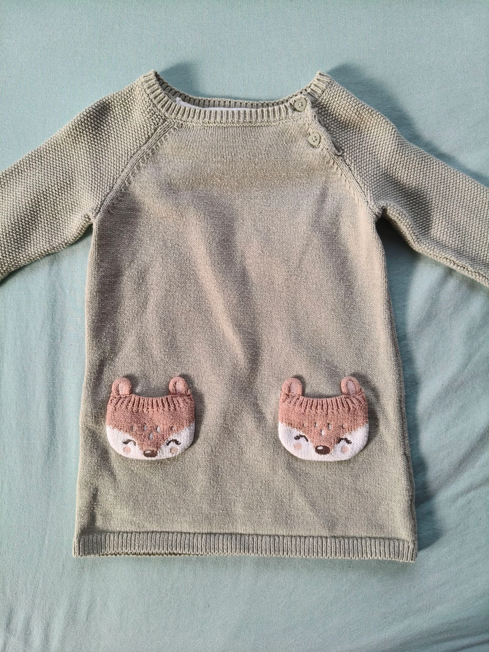 Conjunto de vestido cálido para niña C&A de punto verde caqui de 74 cm con legging blanco – photo 2
